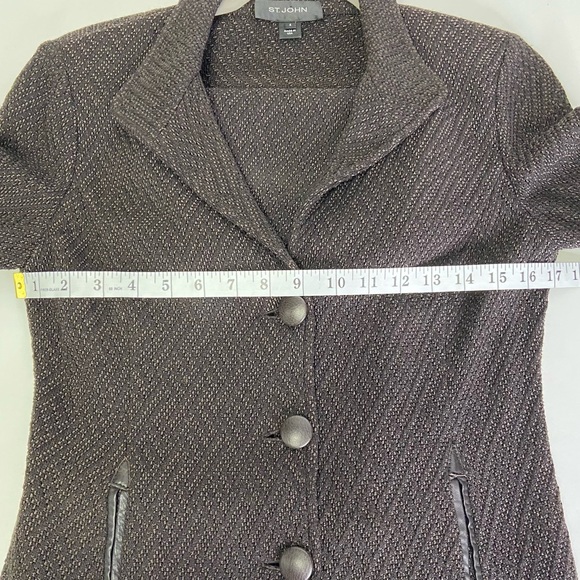 St. John Tweed Knit Suit Brown/Tan w/ Leather Trim - Picture 6 of 9